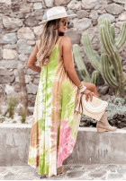 Sukienka maxi tie dye Beach Style zielono-camelowa