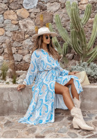 Wzorzysta Dress z paskiem Arabella in baby blue
