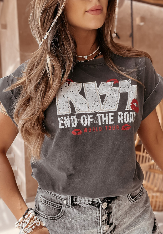 T-shirt z nadrukiem Kiss ciemnoszary