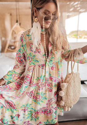 Patterned Magnala Aria beige and pink dress