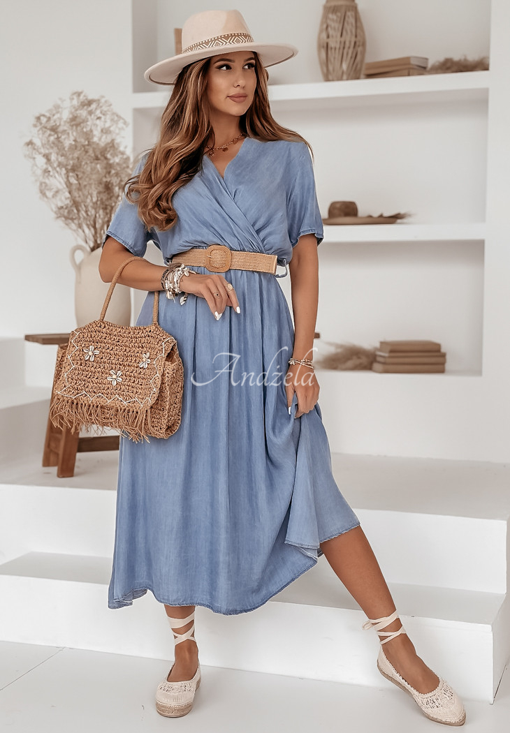 Denim dress with belt Playa Del Carmen blue