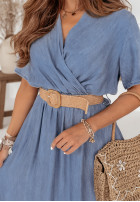 Jeansowa sukienka z paskiem Playa Del Carmen niebieska