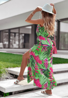 Kwiecista Dress z rozcięciami Exotic Summer in mint green