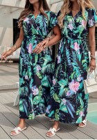 Kwiecista Dress z paskiem Egzoticana in navy blue