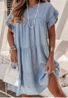 Jeansowa sukienka z falbankami Trip To Santorini jasnoniebieska