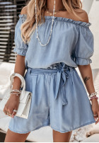 in jeans Blouse Spanish style dress Trip To Santorini jasnoniebieska