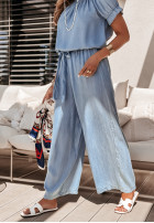 Jeansowe spodnie wide leg Trip To Santorini jasnoniebieskie