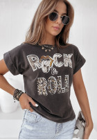 T-shirt z nadrukiem Rock And Roll szary