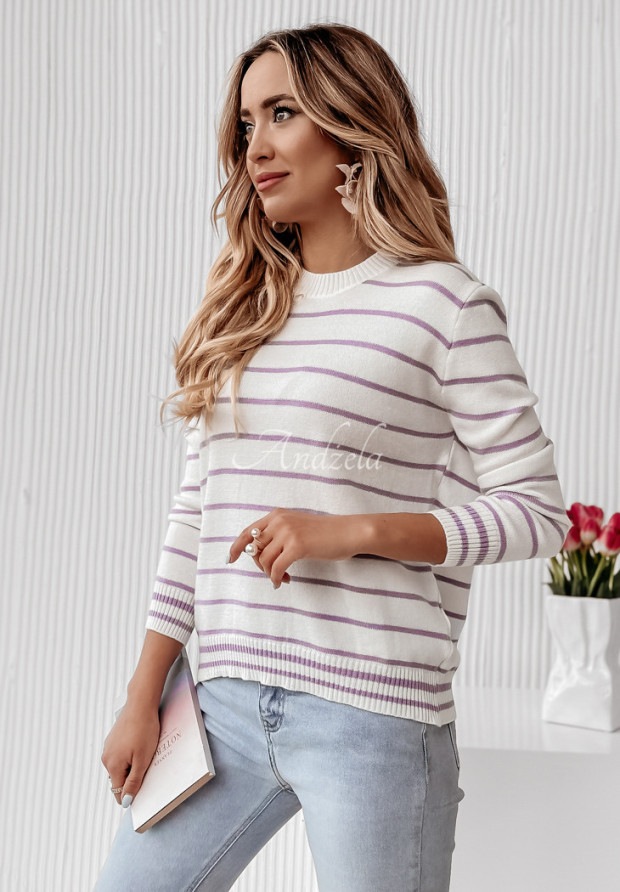 Sweter oversize w paski Daily Basis liliowy