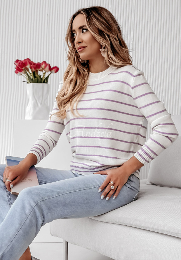 Sweter oversize w paski Daily Basis liliowy