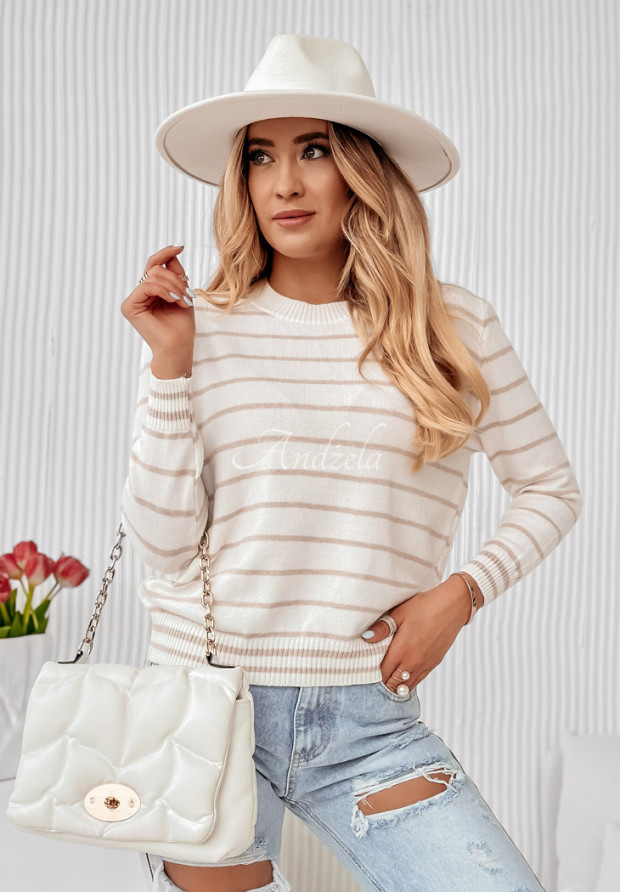 Sweter oversize w paski Daily Basis beżowy