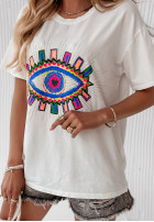 T-shirt z ozdobną aplikacją Colorful Eye ecru