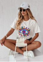 T-shirt z ozdobną aplikacją Colorful Eye ecru