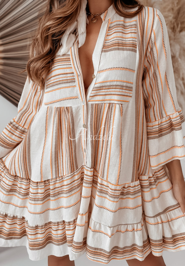 Muślinowa sukienka z falbankami Hello Summer beżowo-pomarańczowa