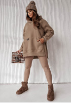 Sweatshirt z kieszenią i kapturem Siempre in beige
