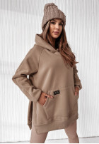 Sweatshirt z kieszenią i kapturem Siempre in beige