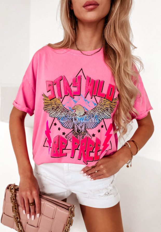 T-shirt z nadrukiem Stay Wild różowy