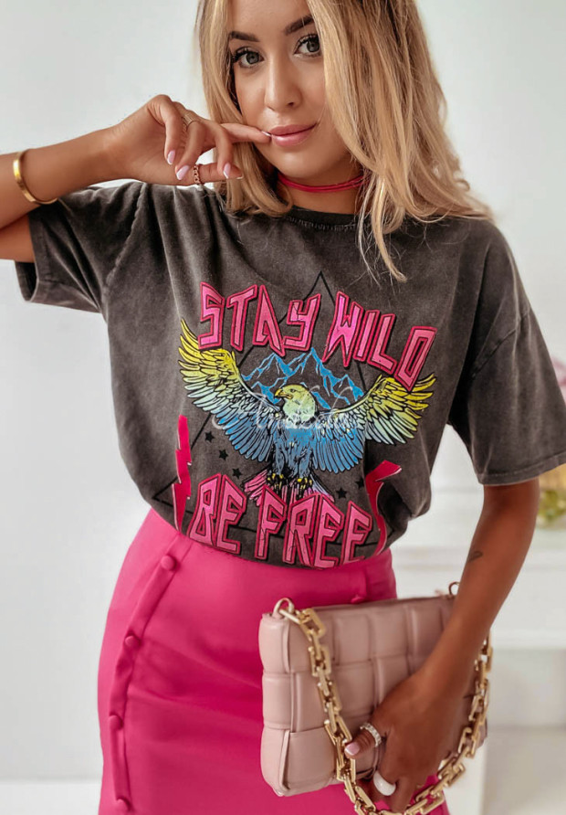 T-shirt z nadrukiem Stay Wild ciemnoszary