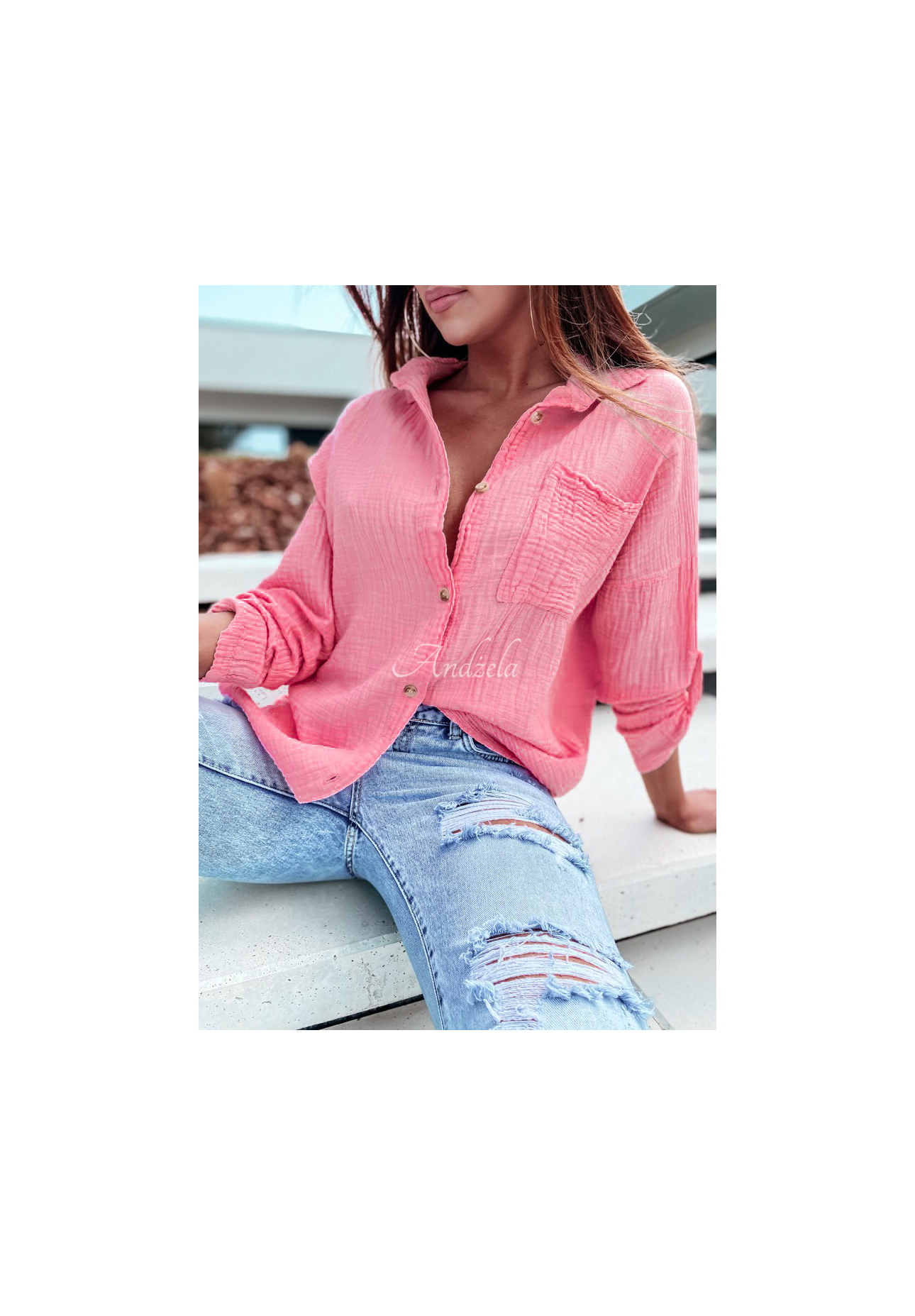 Elisabetta muslin shirt powder pink