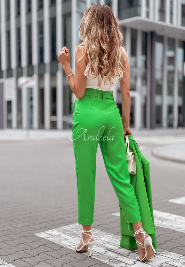 Eleganckie spodnie z wysokim stanem First Impression zielone
