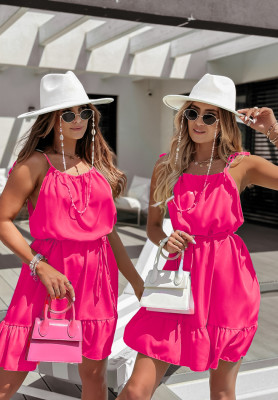 Strapless dress with ruffle La Fleur fuchsia