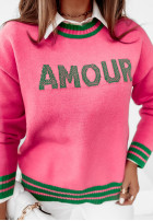 Sweter z napisem Amour różowo-zielony