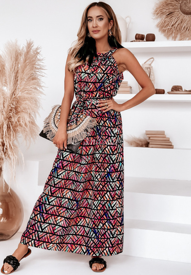 Denver orange and black patterned maxi dress