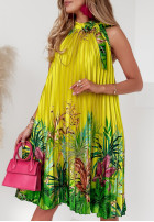 Plisowana Dress patterned Paradise Days in yellow