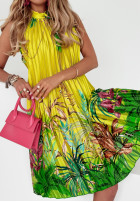 Plisowana Dress patterned Paradise Days in yellow
