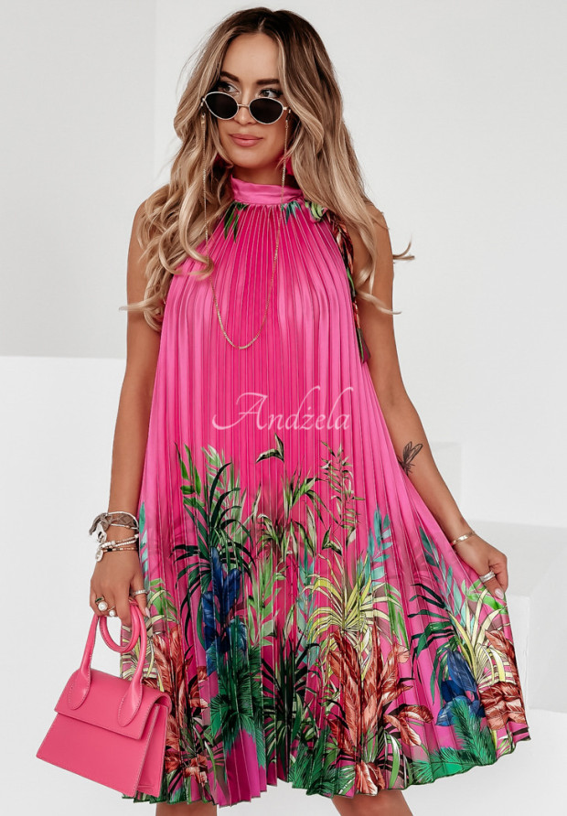 Plisowana sukienka we wzory Paradise Days różowa