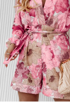 Kwiecista sukienka z paskiem Blossom For You różowo-beżowa