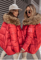 Pikowana kurtka z kapturem Lucky czerwona