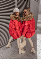 Pikowana kurtka z kapturem Lucky czerwona