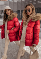 Pikowana kurtka z kapturem Lucky czerwona