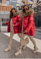 Pikowana kurtka z kapturem Lucky czerwona