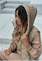Pikowana Waistcoat z kapturem On Rainy Days in beige