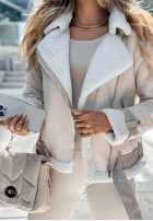 Zamszowa biker jacket z futrem Marinelli in beige