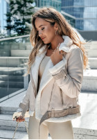 Zamszowa biker jacket z futrem Marinelli in beige