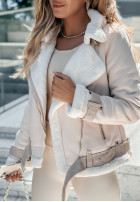 Zamszowa biker jacket z futrem Marinelli in beige