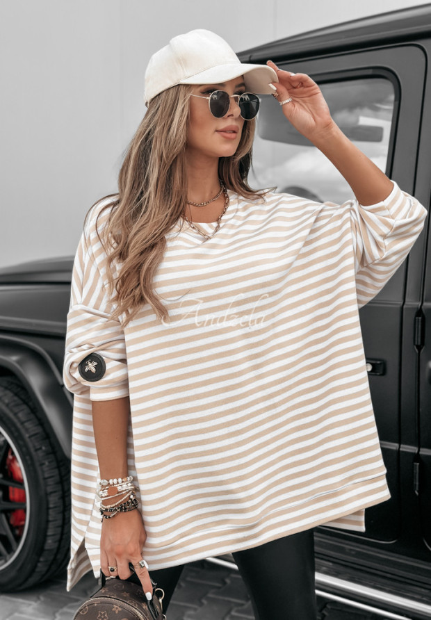 Bluza oversize w paski Stripes All The Ultimate biało-beżowa