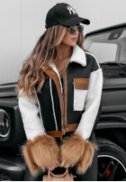 short Jacket of leather imitation z kożuchem i futerkiem Heavenly black-in camel