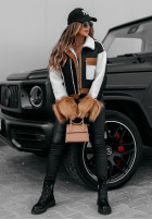 short Jacket of leather imitation z kożuchem i futerkiem Heavenly black-in camel