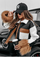 short Jacket of leather imitation z kożuchem i futerkiem Heavenly black-in camel
