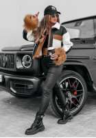 short Jacket of leather imitation z kożuchem i futerkiem Heavenly black-in camel