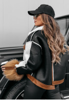 short Jacket of leather imitation z kożuchem i futerkiem Heavenly black-in camel