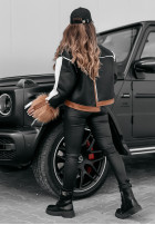 short Jacket of leather imitation z kożuchem i futerkiem Heavenly black-in camel