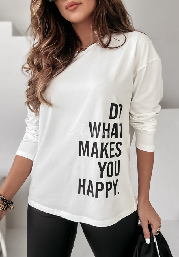Bluzka z nadrukiem Do What Makes You Happy ecru