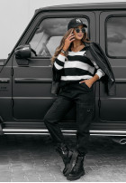 Jumper w paski z dekoltem Autumn Stripes biało- in black