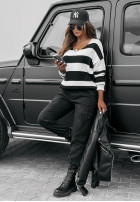 Jumper w paski z dekoltem Autumn Stripes biało- in black