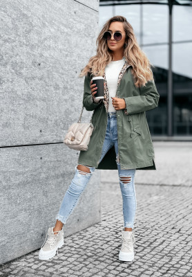 Lil Panther khaki hooded parka jacket